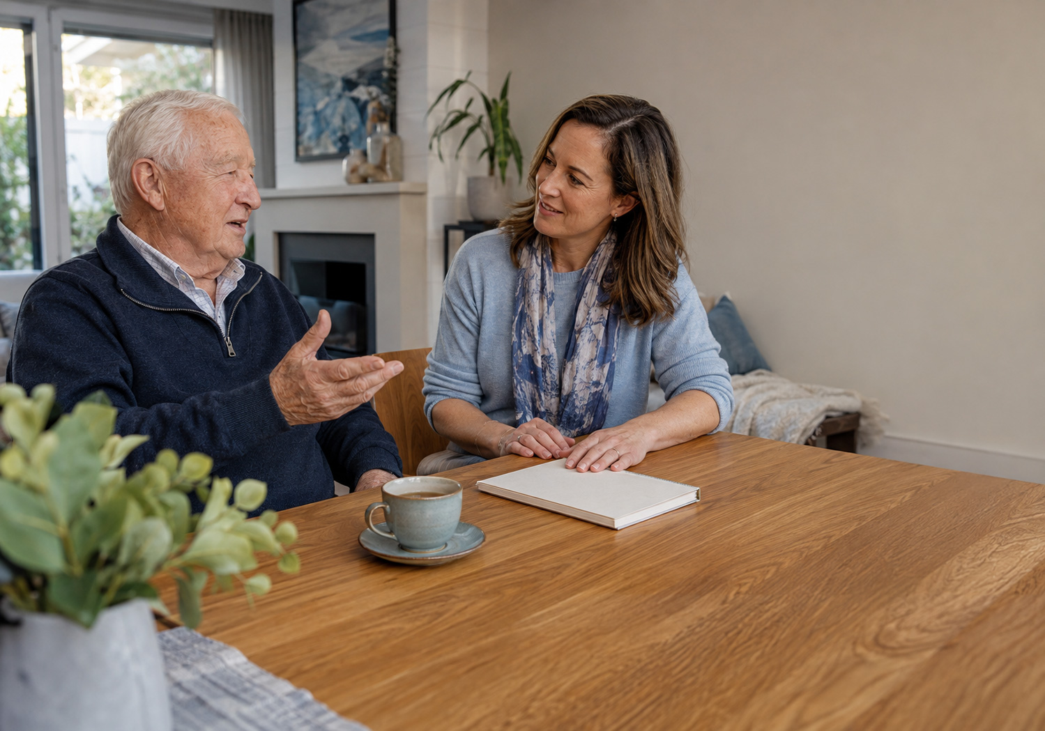 Older man discussing his home-care preferences with a support worker