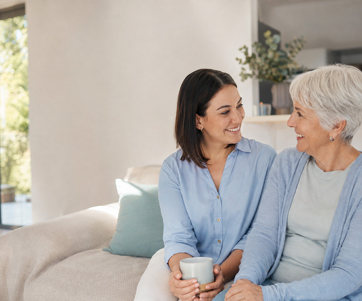Blue Lotus Care support worker spending time with an older woman at home
