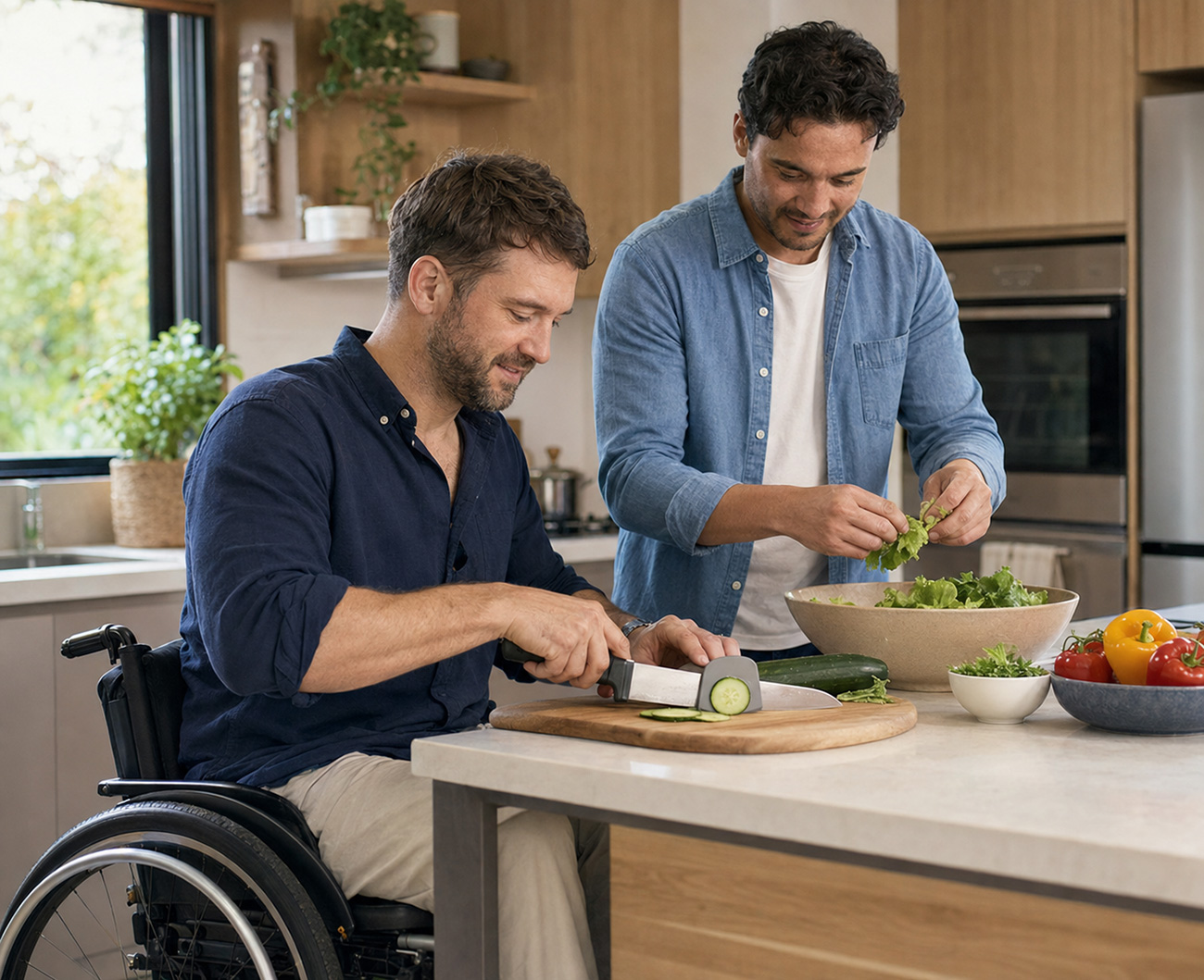 NDIS participant preparing a meal with daily-living support at home