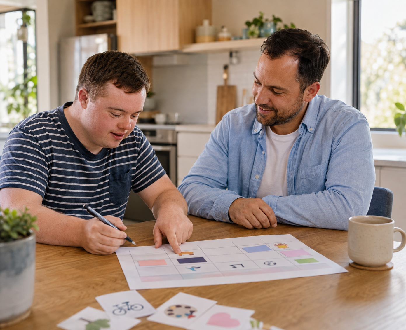 NDIS participant planning activities with a support worker